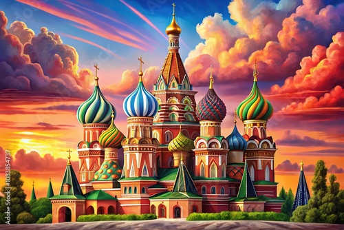 Moscow Saint Basil's Cathedral Travel Poster - Colorful Flat Illustration