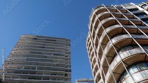 Monaco, facade of the new residential quarter of One, magnificent apartments, a foot zone with a large number magnificent branded shops and restaurants, place Casino