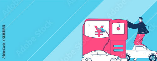 Vector Internet operation hand-drawn illustration of people getting discounts for refueling their cars
