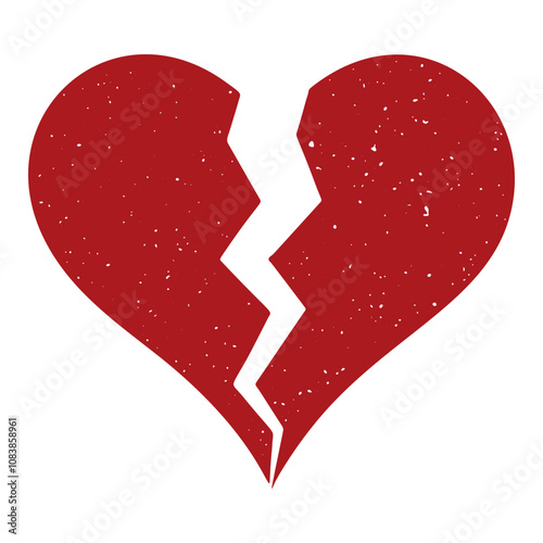 Broken heart distressed red sign - Divorce concept vector illustration