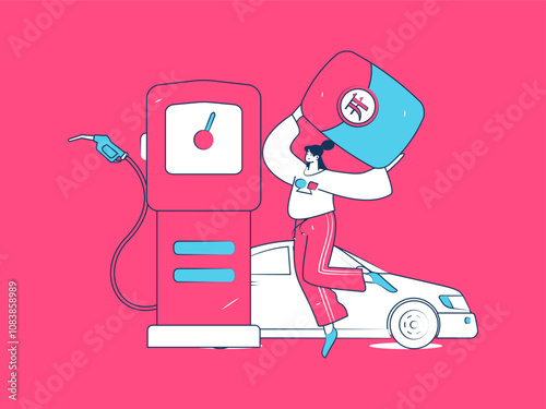 Vector Internet operation hand-drawn illustration of people getting discounts for refueling their cars
