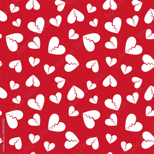 Broken Hearts vector seamless pattern with cracked heart signs