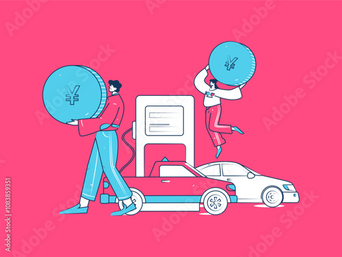 Vector Internet operation hand-drawn illustration of people getting discounts for refueling their cars
