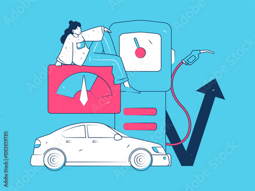 Vector Internet operation hand-drawn illustration of people getting discounts for refueling their cars
