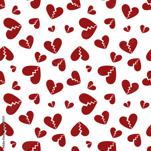Heartbreak seamless pattern with cute Broken Hearts signs. Divorce vector background