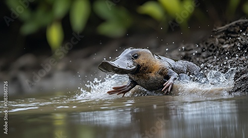 Platypus Swimming by Muddy Riverbank: Nature's Unique Aquatic Mammal