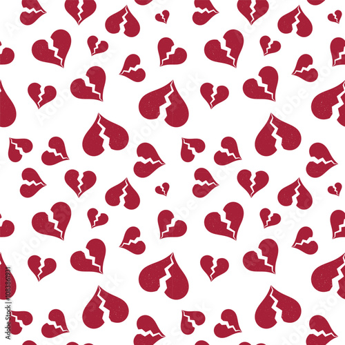 Heartbreak seamless pattern with Broken Hearts vintage signs - vector background