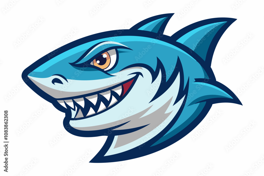 Naklejka premium Shark Head Vector Illustration, Shark Mascot Logo with White Background