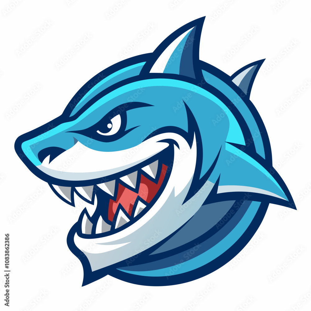 Naklejka premium Shark Head Vector Illustration, Shark Mascot Logo with White Background