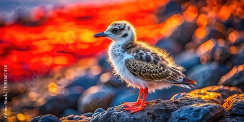 San Cristobal chick, lava terrain, La Loberia beach. photo