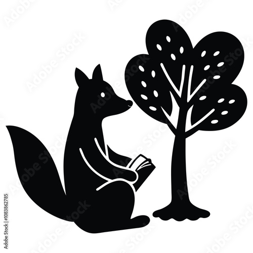 Fox Under Tree Illustration.