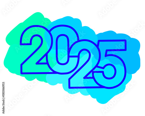 2025 year number with abstract design in blue gradient. For the new year 2025