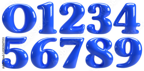 set of blue bubble number 3d render