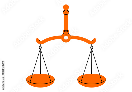 Hand drawn cute cartoon illustration balance scales. Flat vector mass measurement device doodle style. Equal in weight bowls icon or print. Justice and law concept. Equilibrium and control. Isolated.