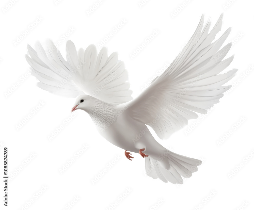 Fototapeta premium Majestic White Dove in Flight: A Symbol of Peace and Freedom , isolated on white background