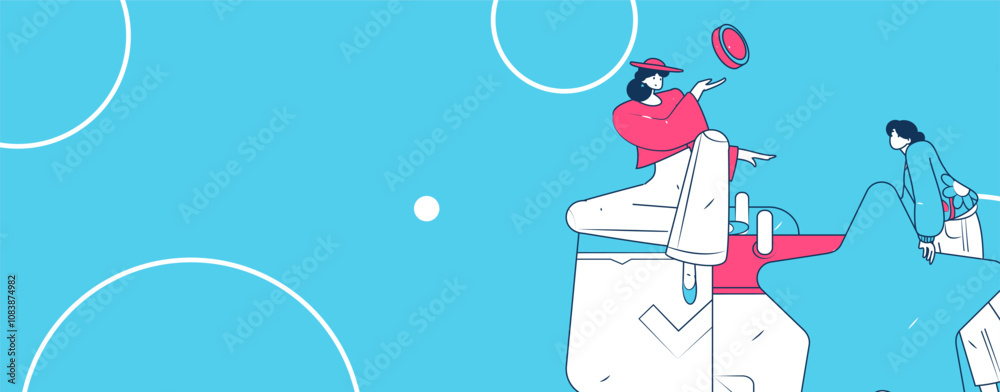 Obraz premium Check-in character flat vector concept operation hand-drawn illustration 