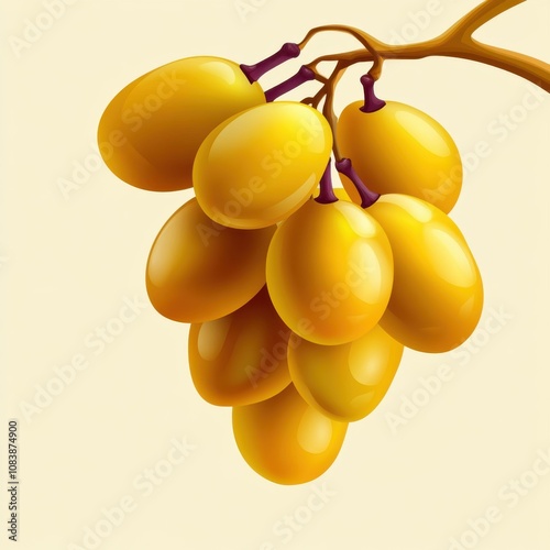 Close-Up View of Cluster of Golden Zahidi Dates with Smooth Texture Against Soft Background Highlighting Their Delicious Appeal photo