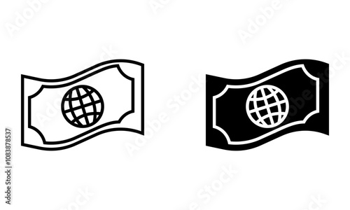 banknotes with globe, illustration of global currency and economy icon vector