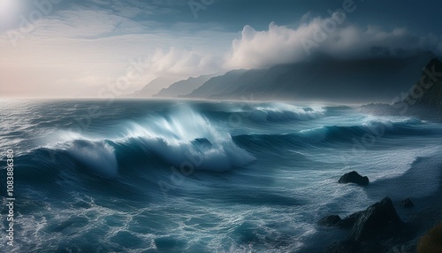 El mar rompiendo en la costa de forma brava