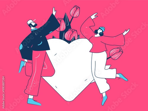Happy Valentine's Day flat character vector concept business hand drawn illustration
