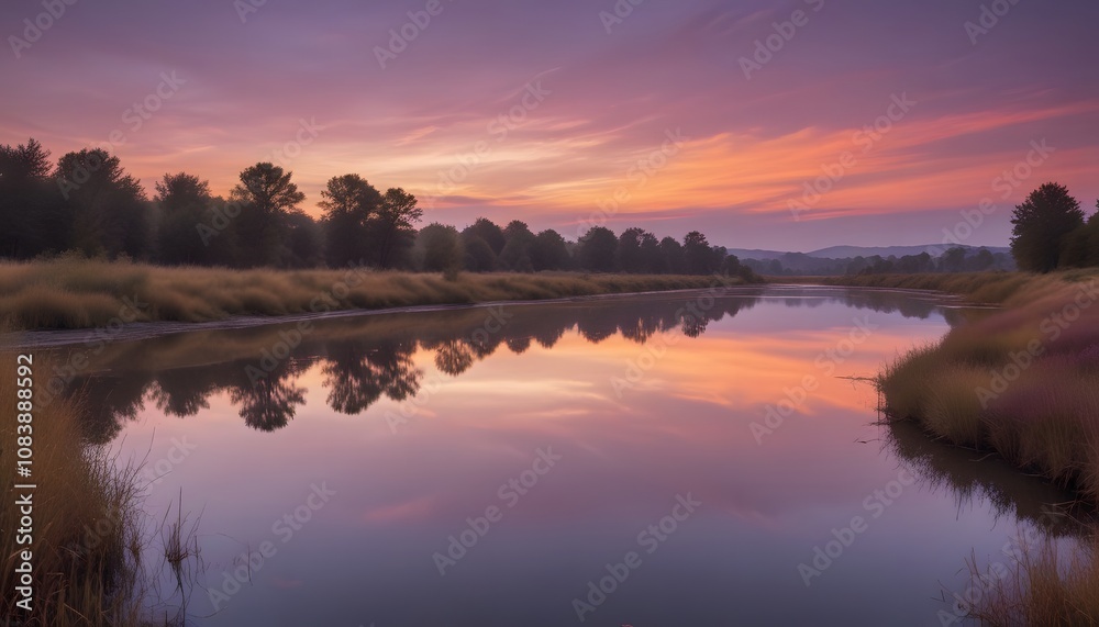 Obraz premium A river with a beautiful sunset in the background