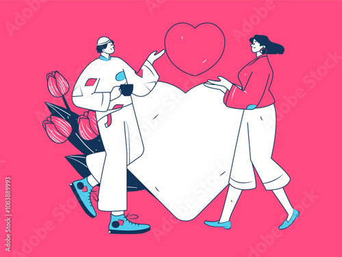 Happy Valentine's Day flat character vector concept business hand drawn illustration
