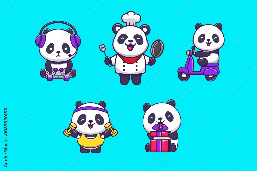 Obraz premium Cute Panda Activities Illustration Vector