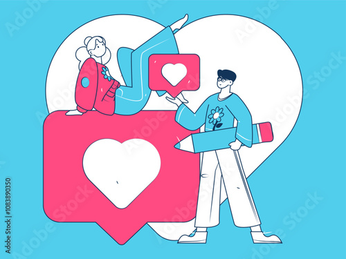 Happy Valentine's Day flat character vector concept business hand drawn illustration

