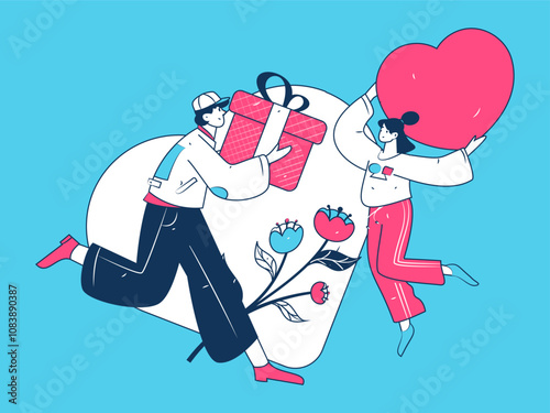 Happy Valentine's Day flat character vector concept business hand drawn illustration
