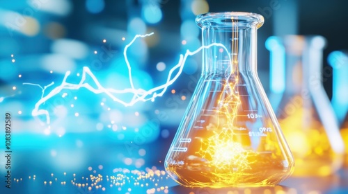 Voltaic Cell Showing a Redox Reaction With LED Indicators and Labeled Beakers in Laboratory Setting