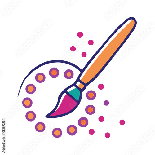 Dotting brushstroke icon featuring a colorful paintbrush creating a dotted circle on a white background