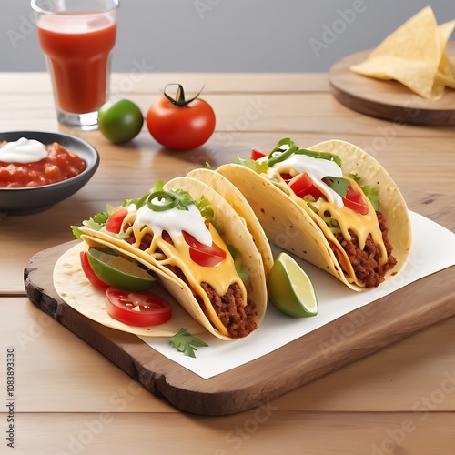 Delicious Tacos with cheese tomato fried Served with fresh vegetables