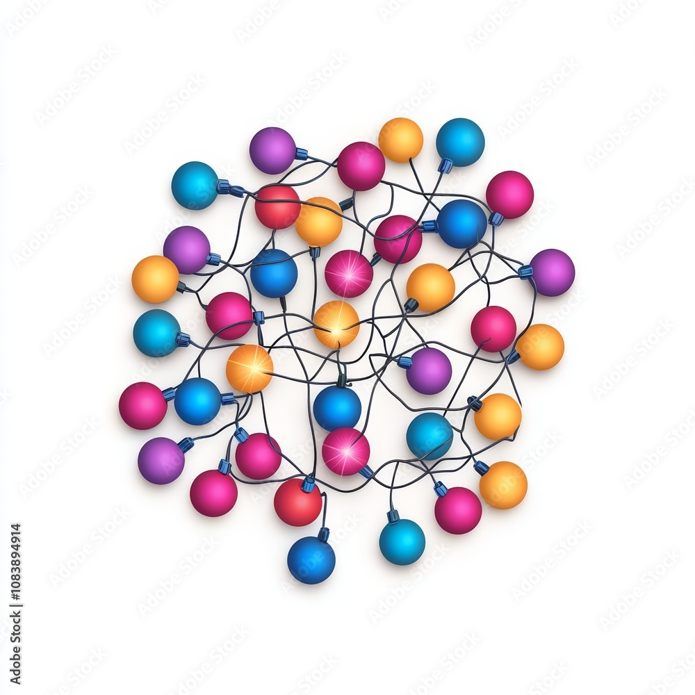 Obraz premium Vibrant abstract network illustration featuring colorful nodes and lines, symbolizing communication and interconnected systems in a modern artistic style.