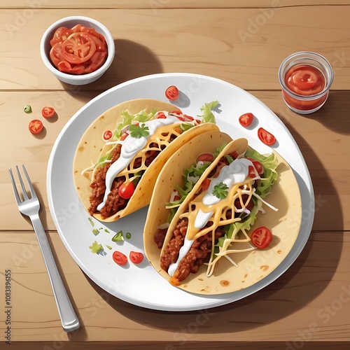 Delicious Tacos with cheese tomato fried Served with fresh vegetables
