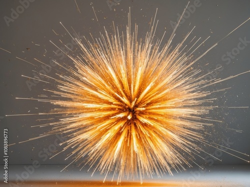 Golden Light Particles Exploding in Dynamic Burst. photo