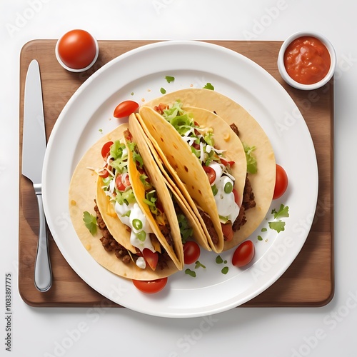 Delicious Tacos with cheese tomato fried Served with fresh vegetables