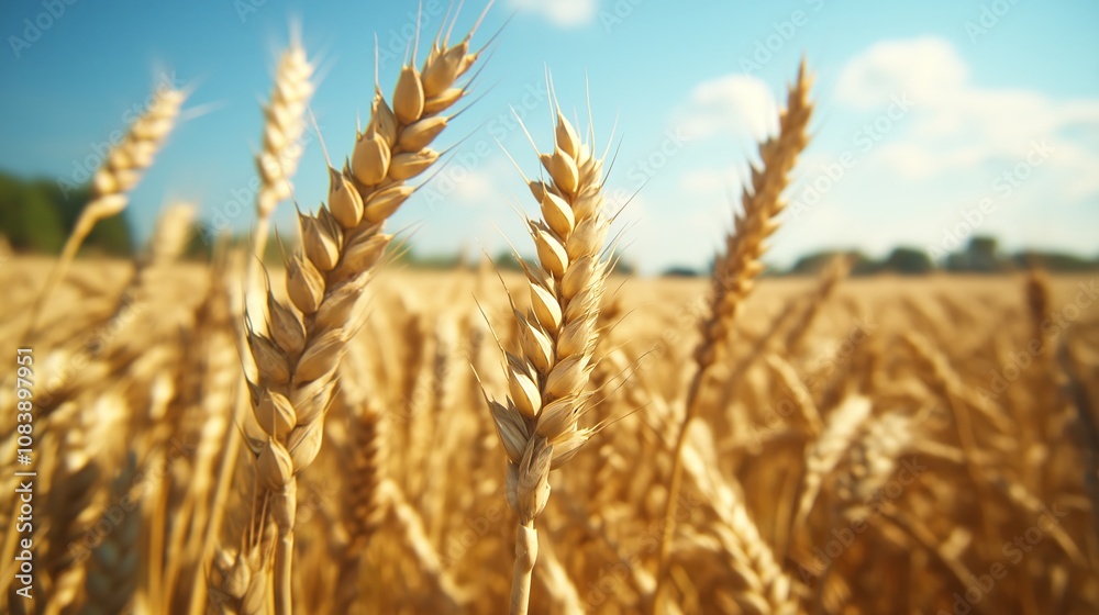 Fototapeta premium Golden Wheat Field Under a Clear Blue Sky
