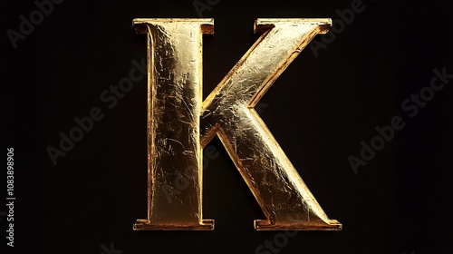 3D-rendered letter K with a golden finish, isolated against a black background for high contrast