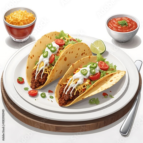Delicious Tacos with cheese tomato fried Served with fresh vegetables