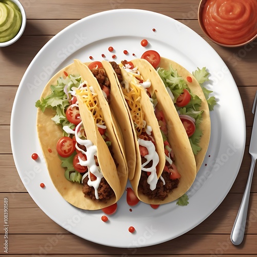 Delicious Tacos with cheese tomato fried Served with fresh vegetables
