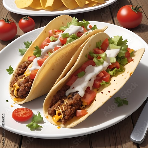 Delicious Tacos with cheese tomato fried Served with fresh vegetables