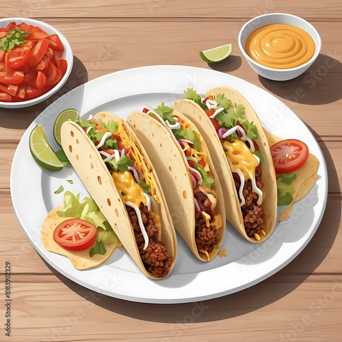 Delicious Tacos with cheese tomato fried Served with fresh vegetables