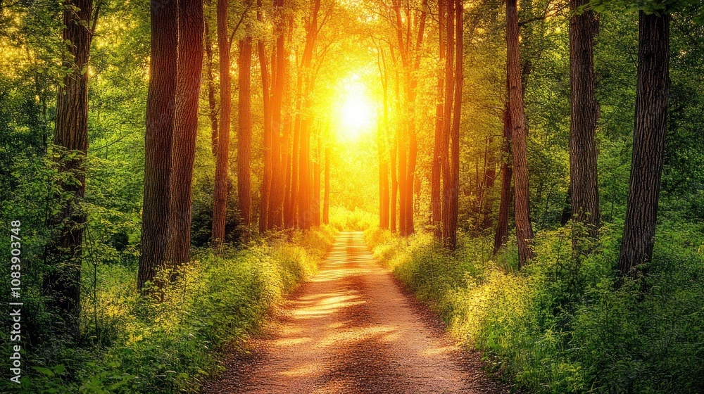 Fototapeta premium Sunlit Pathway Through Forest