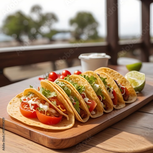 Delicious Tacos with cheese tomato fried Served with fresh vegetables