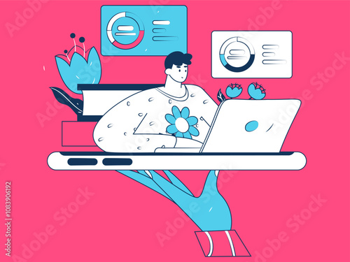 Flat vector illustration of business people operating work scene
