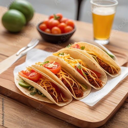 Delicious Tacos with cheese tomato fried Served with fresh vegetables