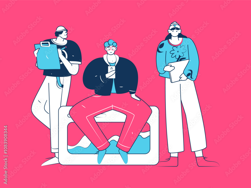 Fototapeta premium Flat vector illustration of business people operating work scene 