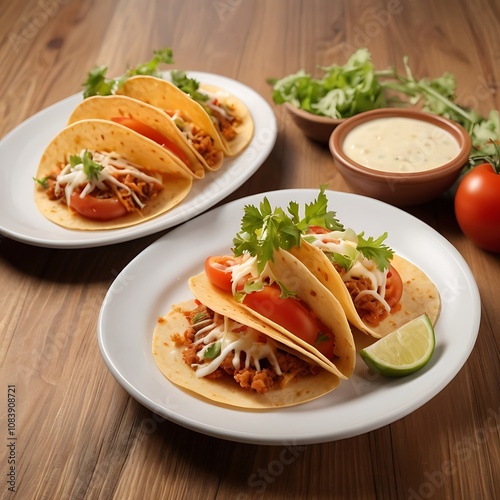 Delicious Tacos with cheese tomato fried Served with fresh vegetables