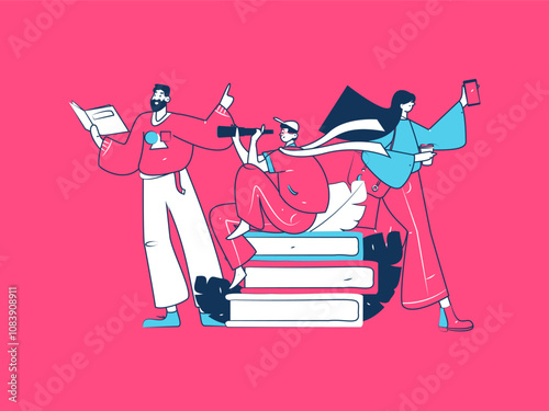 Flat vector illustration of business people operating work scene
