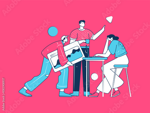 Flat vector illustration of business people operating work scene
